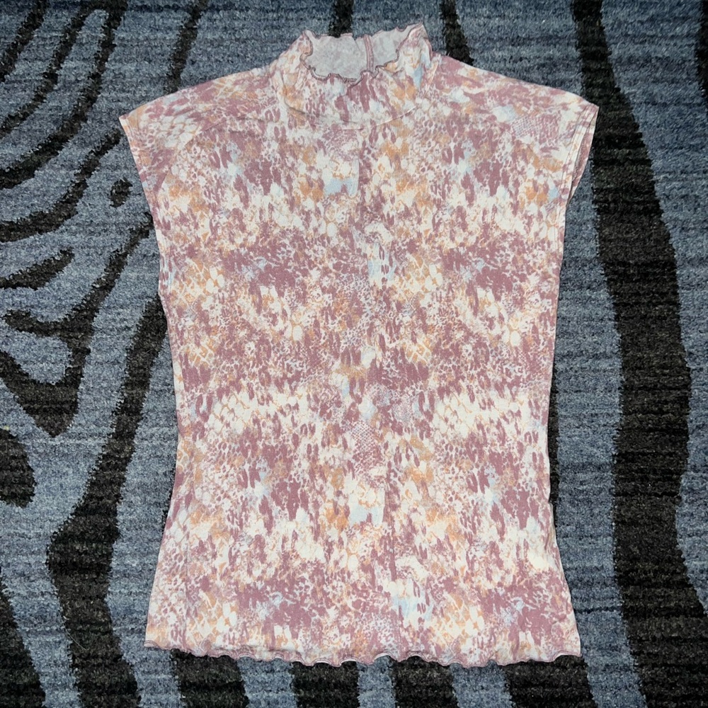 FP Movement by Free People Sleeveless High Neck Pink and Cream Top